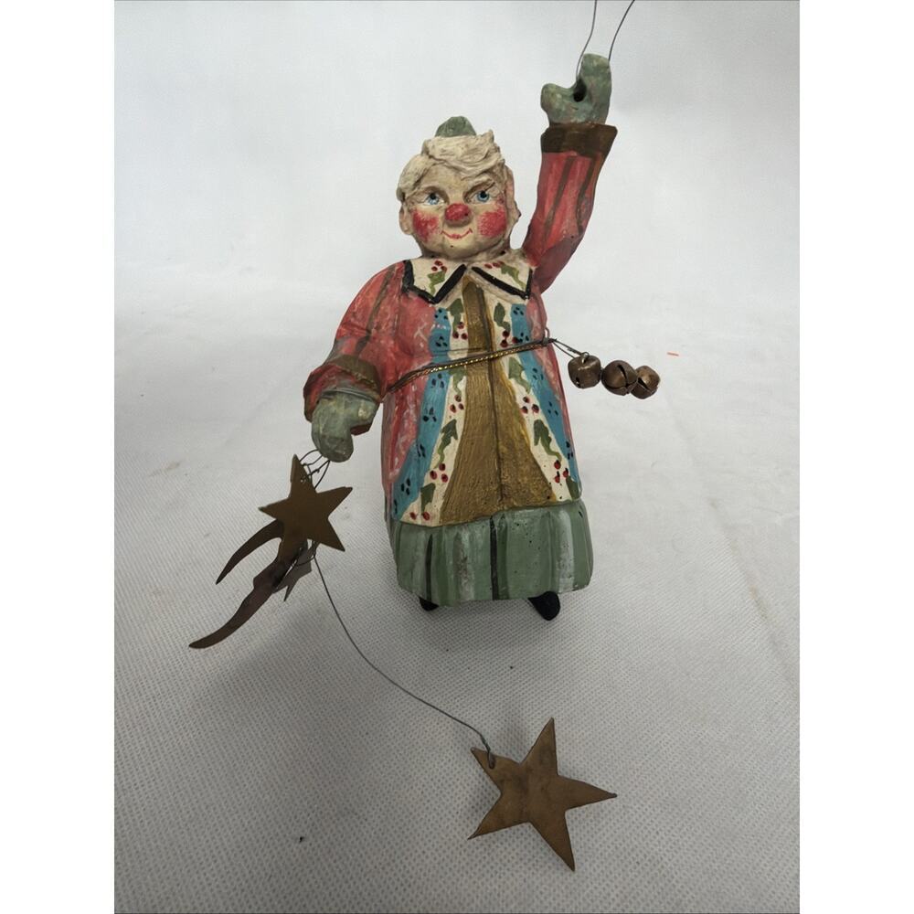 House Of Hatten Pixie Elf Grandma Bells Moon Ornament Folk Art Vintage 1991